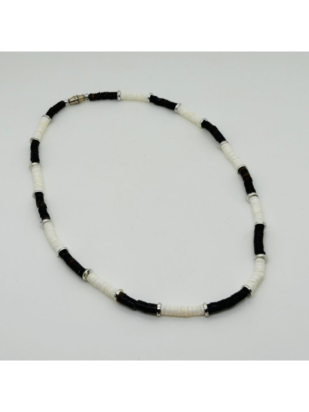 Puka Shell Surfer Necklace Black Brown White Choker Barrel Clasp Vintage